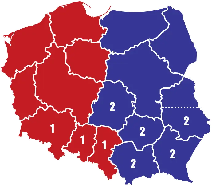 Mapa przedstawicieli handlowych SM Ryki - Region Północ, Region Południe